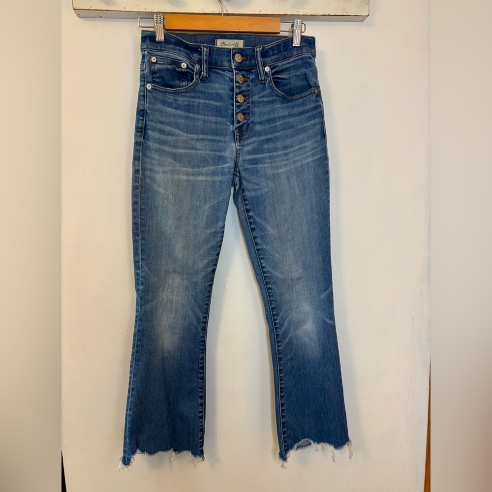 Madewell Cali Demi Boot Raw Hem Button Fly Jeans